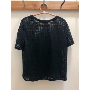 Loft sheer black plaid grid top, XL